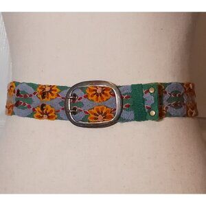 Jenny Krauss Wool Embroidered Floral Belt With Silver Metal Buckle